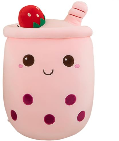 AMOZO Bubble Tea Kuscheltier Plüschkissen, Kawaii Bubble Tea Plüschtier Kissen Niedliche Boba Plüsch Weich Stofftier Spielzeug für Boba Liebhaber (35cm, Pink)