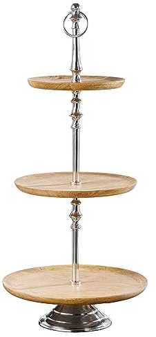 Etagere Pure Nature 30cm - Natur Silber - Mangoholz DREI Etagen Servieren | handgefertigte Verarbeitung, Massivholz, Vintage-Design, pflegeleicht, authentische Holzmerkmale, eleganter Eyecatcher