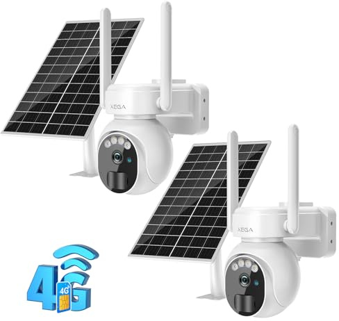 Xega 3G/4G LTE Überwachungskamera Aussen Solar mit SIM Karte 2K HD 3MP PTZ Kabellos Kamera Ohne WLAN Outdoor Akku 355°/90° Schwenkbar Farb/IR Nachtsicht 2-Wege-Audio PIR Erkennung IP66