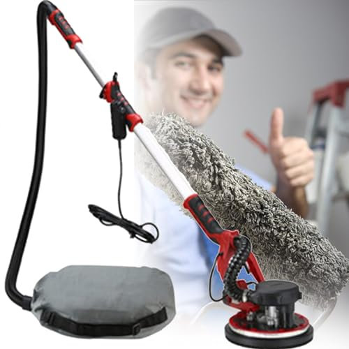 Levigatrice e lucidatrice per cartongesso | Levigatrici rotanti per pareti | 1250 W, 0-3000 RPM, striscia LED 360°, maniglia telescopica ed estrazione della polvere integrata,Sander+100SandPad