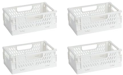Ideen mit Herz Cajas plegables, apilables, estables, cajas de almacenamiento plegables, de plástico (15 x 10 x 5,7 cm, 4 unidades), color blanco