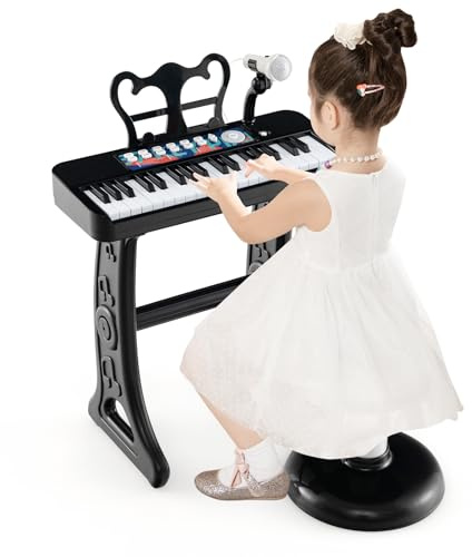DREAMADE Kinder Keyboard, 37 Tasten E-Piano mit Notenständer & Mikrofon & Hocker, Klavier Spielzeug für Kinder ab 3 Jahren, Belastbar bis 50kg (Schwarz)