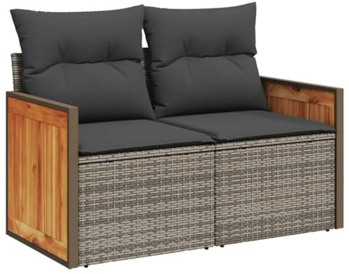 vidaXL Gartensofa mit Kissen 2-Sitzer, Sofa mit Staufach unter Sitzfläche, Terrassensofa mit abnehmbarem waschbarem Bezug, Gartenmöbel Terrassenmöbel, Grau Poly Rattan