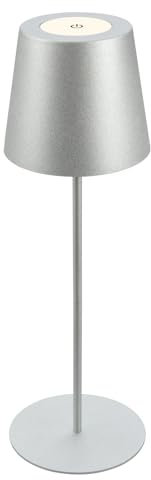 BRILONER - LED Tischlampe kabellos mit Touch, dimmbar in Stufen, höhenverstellbar, Nachttischlampe, Leselampe, LED lampe, Campinglampe, Tischleuchte, Akku Lampe, Outdoor, 36x10,5 cm, Silberfarbig