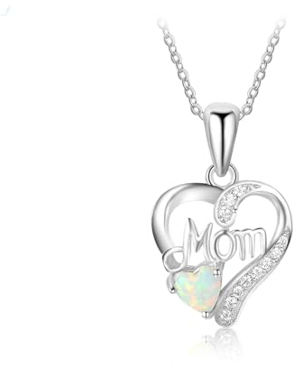 Bishilin Halskette Silber 925 45CM, Kette Damen Charms Anhänger Mom Herz mit Weiß Opal Halskette Personalisiert für Frauen