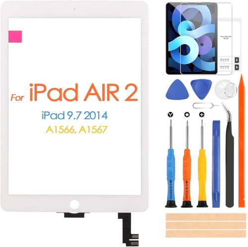 Pantalla táctil para iPad Air 2 A1566 A1567, pantalla táctil para iPad Air2 de 9,7 pulgadas, panel de cristal con kit de reparación, no pantalla LCD (blanco)