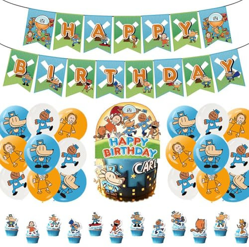 RFJYGWQM Dogs Birthday Party Decoration Set, 32pcs Anime Dog Theme Birthday Party Decoration, Cake Topper, Cartoon Decorations Banner Balloons Cupcake Toppers for Kids