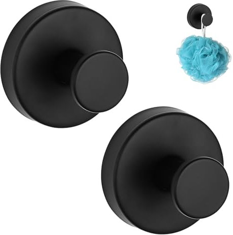 KASURE 2 Pièces Crochets Ventouse Salle Bain, Crochets Acier Inoxydable, Réutilisables, Installation Sans Poinçonnage Pour Salle De Bain, Cuisine, Chambre à Coucher (Noir)