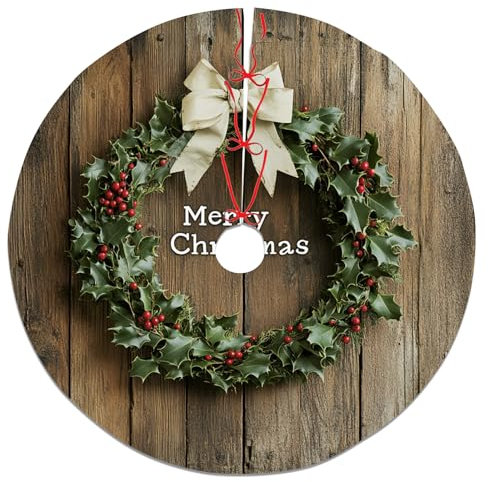 Stechpalmen-Kranz, Weihnachtsbaum-Rock, grüne festliche Dekoration für Urlaub, Innen- und Außenbereich, klassischer rustikaler Stil, Frohe Weihnachten, Heimakzente 121,9 cm