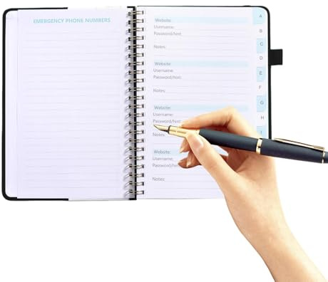 Oldmoom Carnet de mots de passe de poche, carnet de notes portable à couverture rigide – Organiseur d'adresses A6 sécurisé pour organiser les adresses de sites Web importants, les e-mails, les noms
