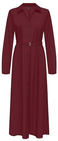 Onlnova Life Vis L/S Renna Long Dress, Cabernet, XL