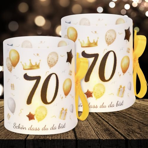 16 Windlichter Tischdeko Deko 70 Geburtstag Mann Frau 70 Geburtstag Tischdeko für Partys, Taufen, Kommunionen, Konfirmationen, Bar/Bat Mitzvahs Teelicht oder Kerzen Deko (mit farbigen Seilen)