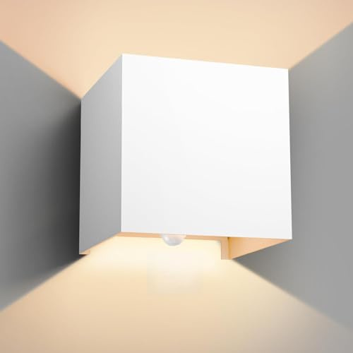 vatato LED Wandleuchte mit Bewegungsmelder,12W Außenwandleuchte mit Bewegungsmelder Einstellbarer Lichtstrahl,3000K IP65 außenlampe,Innen/Aussen Wandlampe für Schlafzimmer Garten (Weiß 1 Stück)