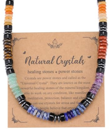 GEHECRST 7 Chakra Heilsteine Kette Edelstein Halskette Kristall Halskette | Kristall Halskette Amulett Kette Glücksbringer Schmuck für Damen Herren