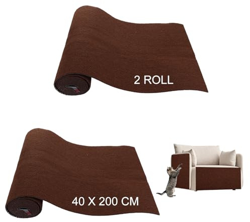 2 Pcs Self Adhesive Cat Scratching Mats, 40 x 200 cm Anti Scratch Furniture Protector, Cuttable Cats Scratching Mat, Dark Brown Cat Scratch Protector for Walls, Floors, Carpets, Sofa Furniture