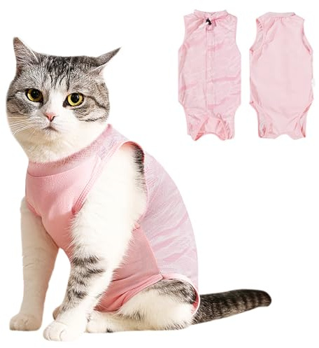 Cat Surgery Recovery Suit, Breathable Cat Suit Post Surgery Female Kitten Onesie for Cats After Surgery Spay Surgical Abdominal Wound Anti Lick Skin Diseases E-Collar Alternative Wear (Pink, Small)