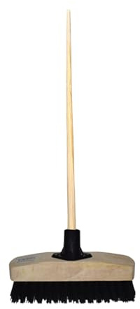 HOMESHOPA Stiff PVC Black Wooden Deck Scrub Head with Handle, Replaceable Broom Head with Handle, Durable Stiff Bristles Indoor Outdoor Floor Sweeping Brush, Fitted Fixing Bracket Connector