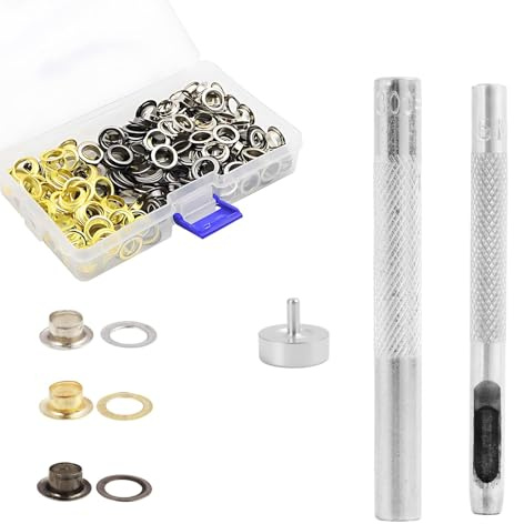 Grommet Kit Tool - 150 Pcs Grommets Eyelets Set, Eyelet Punch Kit with Metal Washers, Durable Carbon Steel Setting Tool for Tarpaulin, Leather, Fabric, and Curtain Crafting