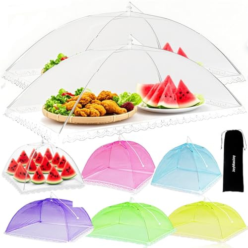 8 Stück Fliegenhaube, Pop-Up-Mesh Abdeckhaube Lebensmittel,43x43cm&100*60cm Wiederverwendbar Faltbar Abdeckung Lebensmittel Kuchenabdeckung Fliegenschirm Regenschirm-Netzzelt Essen,Obst,Picknick,BBQ