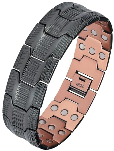 Jeracol Kupfer Magnetarmband Herren, 99% Reines kupferarmband mit ultrastarken Magneten, Einstellwerkzeug und Schmuck-Geschenkbox（Reifengrafiken-schwarz