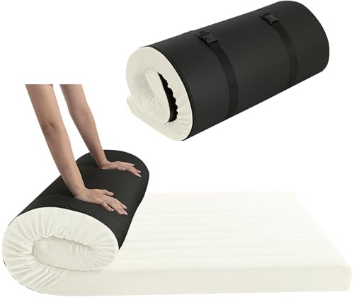 MeMoreCool Materasso da pavimento arrotolabile, singolo, in schiuma ad alta densità, portatile, futon, pieghevole, con borsa da viaggio, lettino per ospiti, tappetino per viaggi, tenda auto, 190 x 75