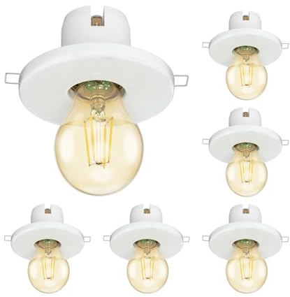 ledscom.de 6 pièces E27 porcelaine plafonnier encastré TELA, blanc, lampe LED incluse, or, 471lm, blanc extra-chaud