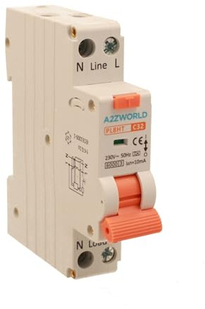 Interruttore Differenziale Magnetotermico 10mA Per Zone Umide, 32A C32, RCBO Tipo A Curva C, 1 Modulo DIN, 1P+N 6kA 220V, Serie PL8HT Professionale