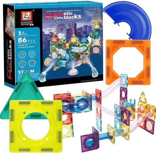 KRUMAD Magnetische Bausteine 86 Teile - Lernspielzeug ab 3 Jahren mit leuchtenden Magnetkugeln & Röhren - Magnetspielzeug für Jungen & Mädchen - Kreatives STEM Spiel - Geschenk für Kinder
