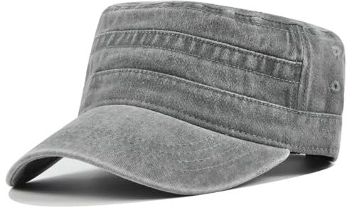 Cappello Militare Vintage Lavato Cappello Estivo da Sole Cappello Baseball Regolabile Unisex Cappellino Uomo con Visiera Cappellini da Baseball Classico Flat Top Adatto per Sport, Viaggi (Grigio)