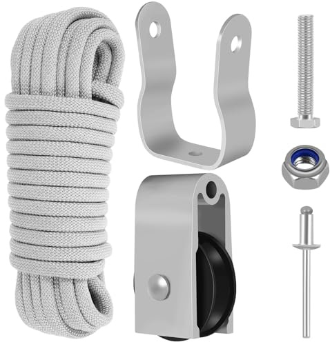 Extension Ladder Pulley Kit 40Ft Telescopic Ladder Rope and Pulley Kit AC30-2 Extension Ladders Rope Replacement for Pulleys