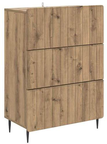 Nusvialune Lådskåp Artisan-ek trämaterial 66 x 34,5 x 92 cm med 3 lådor, mångsidig förvaring och förvaringsutrymme för vardagsrum kontor hall, modern design med smala järnben