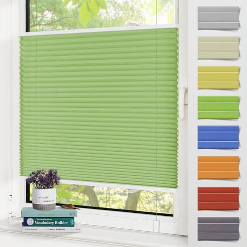 Zarnan Plissee Klemmfix ohne Bohren Grün 35x130cm(BXH) UV-Schutz Fenster Plissee innen Plisseerollos ohne Bohren Faltrollo mit Klemmträger easyfix Jalousie Sichtschutz und Sonnenschutz