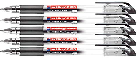 edding Gelroller edding 2185, metallgefasste Rollerspitze, 0,7 mm, schwarz (5 Stück)