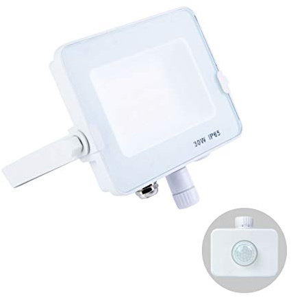 G.W.S® Infinity 30W 2700-3000Lms, White Casing Outdoor IP65 Waterproof LED Floodlight with PIR Motion Sensor, Energy Saving Security Light, Tri-Colour (3000K/4000K/6000K)