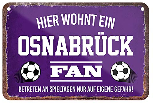 Osnabrück Fan Blechschild - Metallschild mit Kordel und Saugnapf - Hängeschild für Fans Ultras Anhänger Begeisterte - Wanddeko Türdeko für Man Cave Jugendzimmer Werkstatt Wohnzimmer - 18x12cm