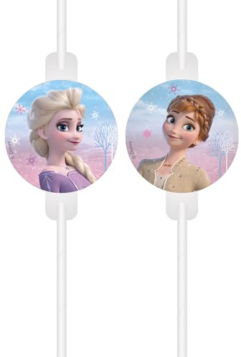 Procos 94059 - Trinkhalm Frozen 2 Wind Spirit, 4 Stück FSC® Mix, aus Papier, Geburtstag, Mottoparty