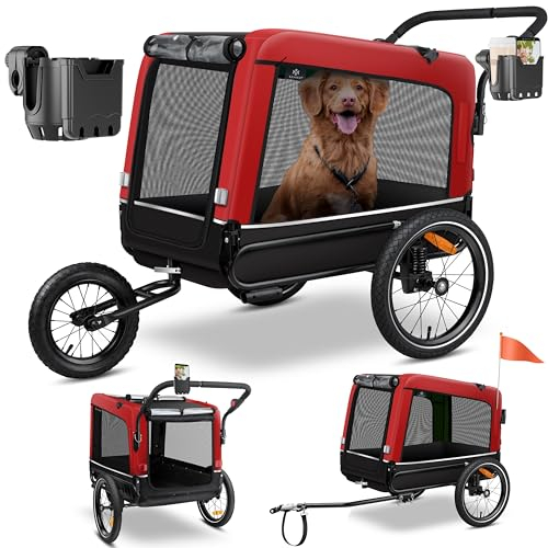 KESSER® Remorque de vélo, Remorque de vélo pour Chien, Chien Buggy 3en1. XXL Volume d’Environ 240 litres, avec suspensions, imperméab, capacité de Charge 40kg INCL. Porte-téléphone Portable, Rouge