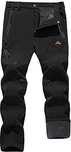 KEFITEVD Winter Arbeitshose Herren Fleece Hose Warm Winddicht Outdoorhose Multi Taschen Dick Jagdhose Wasserabweisend Schneehose für Trekking Wandern Angln Schwarz 36