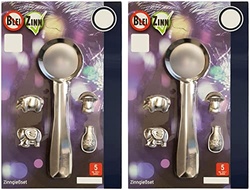 Conipa - Juego de 2 piezas de fundición de estaño con 8 figuras y 2 cucharas de fundición - Fundición de Nochevieja como alternativa no tóxica a la fundición de plomo - Juego de adivinación con