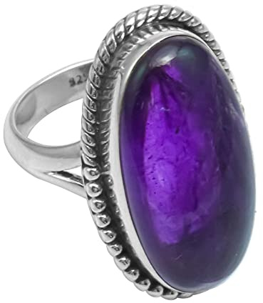 Silver Palace Naturlig ametist oval form ädelsten 925 sterling silver pärlring för kvinnor och flickor, Metall Ädelsten, Ametist