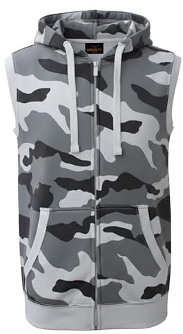 ROCK-IT Apparel Herrtröja med huva ärmlös, jacka med huva och dragkedja, fitness hoodie herr [storlekar S-4XL] sweatshirt träningsväst, pullover, tank top, Camouflage Grey XXL
