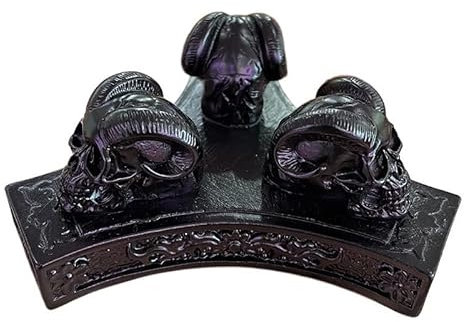 HXSCOO Ram Horn Gothic Crow Six Pointed Star Ram Skull Statue Resin Crafts Ornaments Crystal Ball Base Home Decoration (Color : Satan Ram Horn)