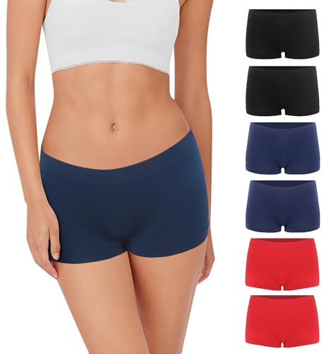 Lakpoau Boxershorts dam, kalsonger, sömlösa underkläder, kvinnor, trosor, hipster, för kvinnor, hipster, trosor, andas, pojkshorts, bekväma hotpants, mjuka trosor, kvinnor, 6-pack, Svart/blå/röd, XXL