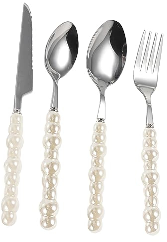 TOVINANNA 1 Set Posate Inossidabili Utensili Portata Perlati Posate in Metallo Cucchiaio Con Manico in Madreperla Stoviglie Per Bistecche Abito Bistecca Forchetta Coltello Ceramica
