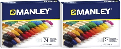 Alpino Manley Wachsmalstifte 24 Einheiten | Professionelle Wachsmalstifte | Weiche Wachsmalstifte im Etui | Mischbare Farben | Farblich sortiert (Packung mit 2)