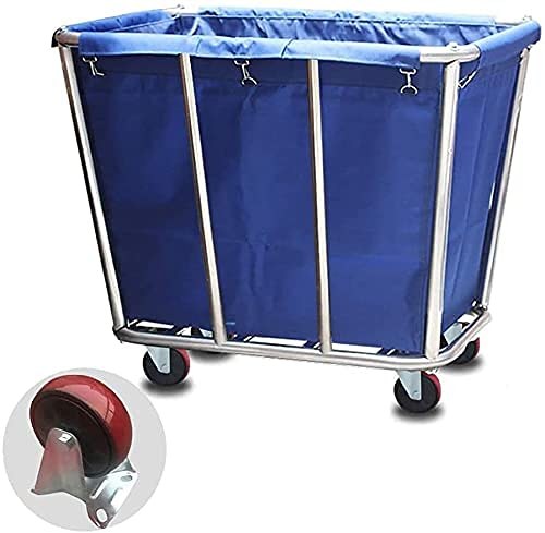 Regalbewegliche Wagen, abnehmbare Taschen mit Wäschekorb, Wäschesammler, Wäschewagen, rollender Wäschesortierer für Hotels, Aufbewahrungswagen, Wäschebehälter aus Edelstahl, 120 kg Tragkraft/blau (bla
