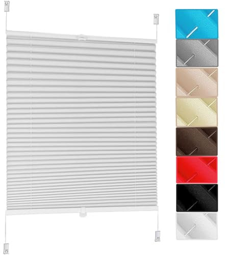 Fenster Plissee Klemmfix Jalousie 35 x 70 cm Blickdicht Easyfix Sonnenschutz Easyfix Plisseeroll Rollo für Fenster Inkl. Aller Montage-Teile, für Tür & Fenster, Weiß