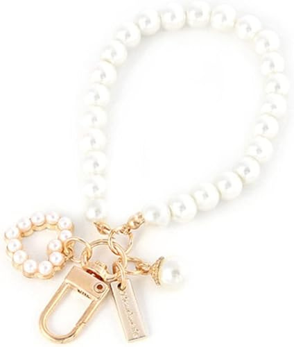 DPWOUM 1Pc Women's Imitation Pearl Chain, Golden Car Key Chain Backpack Key Pendant Accessories Key Ring Charm Gifts, Love Heart Car Keychain，Accessories