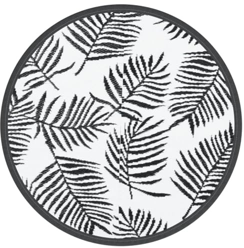 vidaXL Tappeto da Esterni Bianco e Nero Ø200 cm in PP, Tappeto, Tappeto per Esterni, Tappeto da Giardino, Tappeto Lavabile, Tappeto da Patio