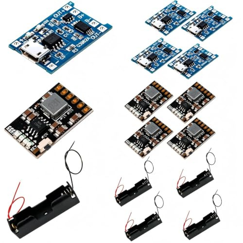 VISSQH 5 pcs 5V 1A Micro USB 18650 lithium battery charger module with double protection function+ 5 x 2A 5V charge-discharge module+5 x18650 Battery Holder